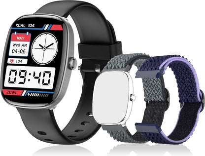 Smart Watch for Men, Women Fitness Tracker Answer/Make Calls, 1.83’ IP68 Waterproof/Heart Rate Sleep Monitor/Blood Oxygen Measurement/100+ Sports Modes Compatible with Android Ios 3 Straps(Black）