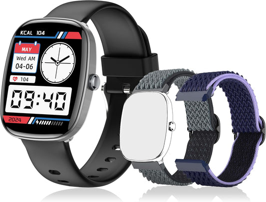 Smart Watch for Men, Women Fitness Tracker Answer/Make Calls, 1.83’ IP68 Waterproof/Heart Rate Sleep Monitor/Blood Oxygen Measurement/100+ Sports Modes Compatible with Android Ios 3 Straps(Black）