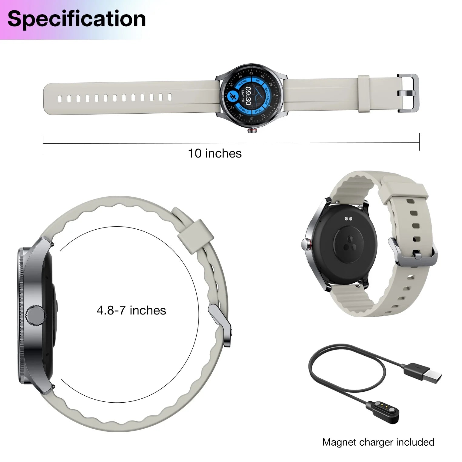 Smart Watch for Iphone & Android, 1.39" round Touchscreen, Bluetooth Calling and Texts Notification, Fitness Tracker with over 100 Sport Modes, IP68 Waterproof - Cream