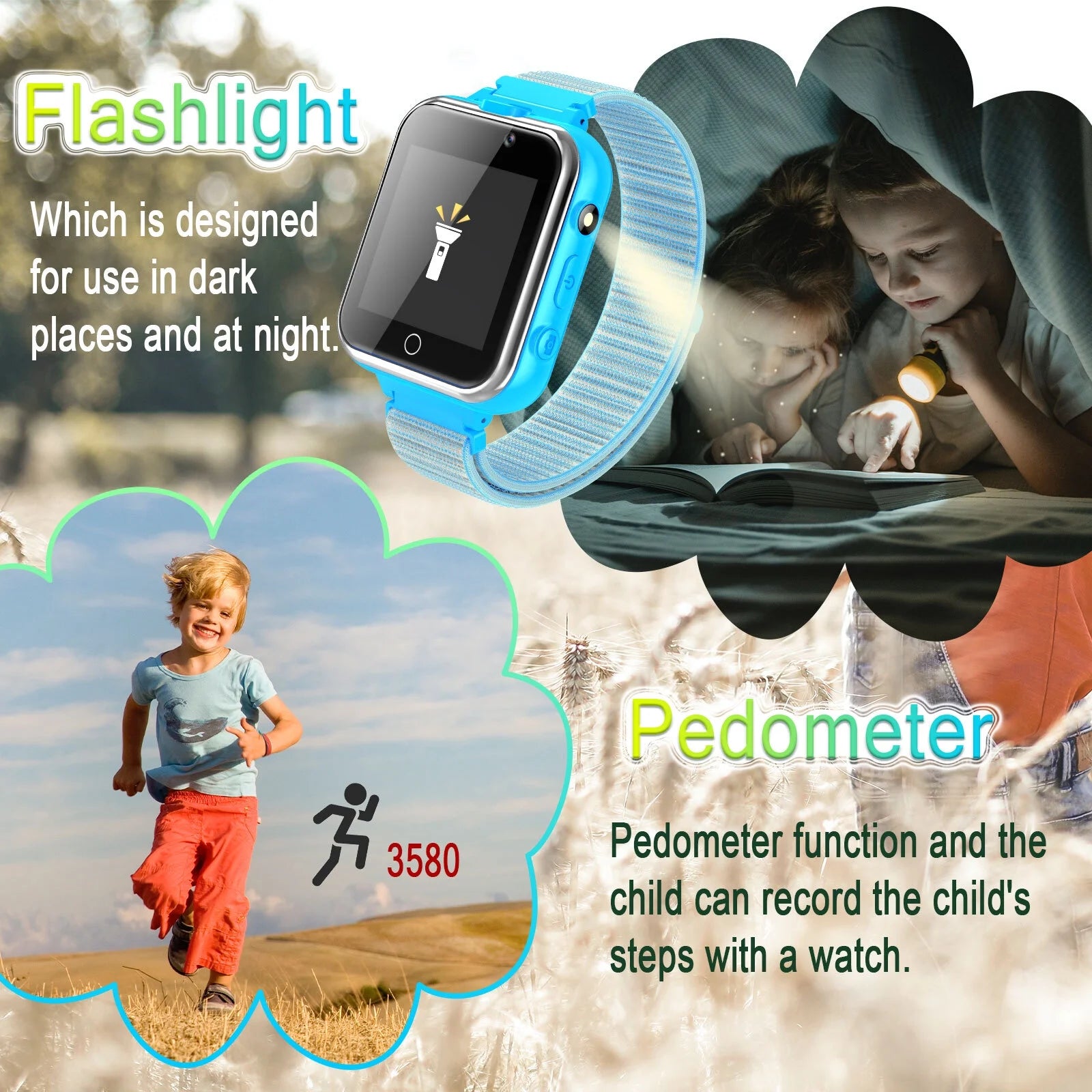 X32-Blue Kids Smartwatch with Dual Camera, 24 Games, MP3 & More, Blue with Nylon Band