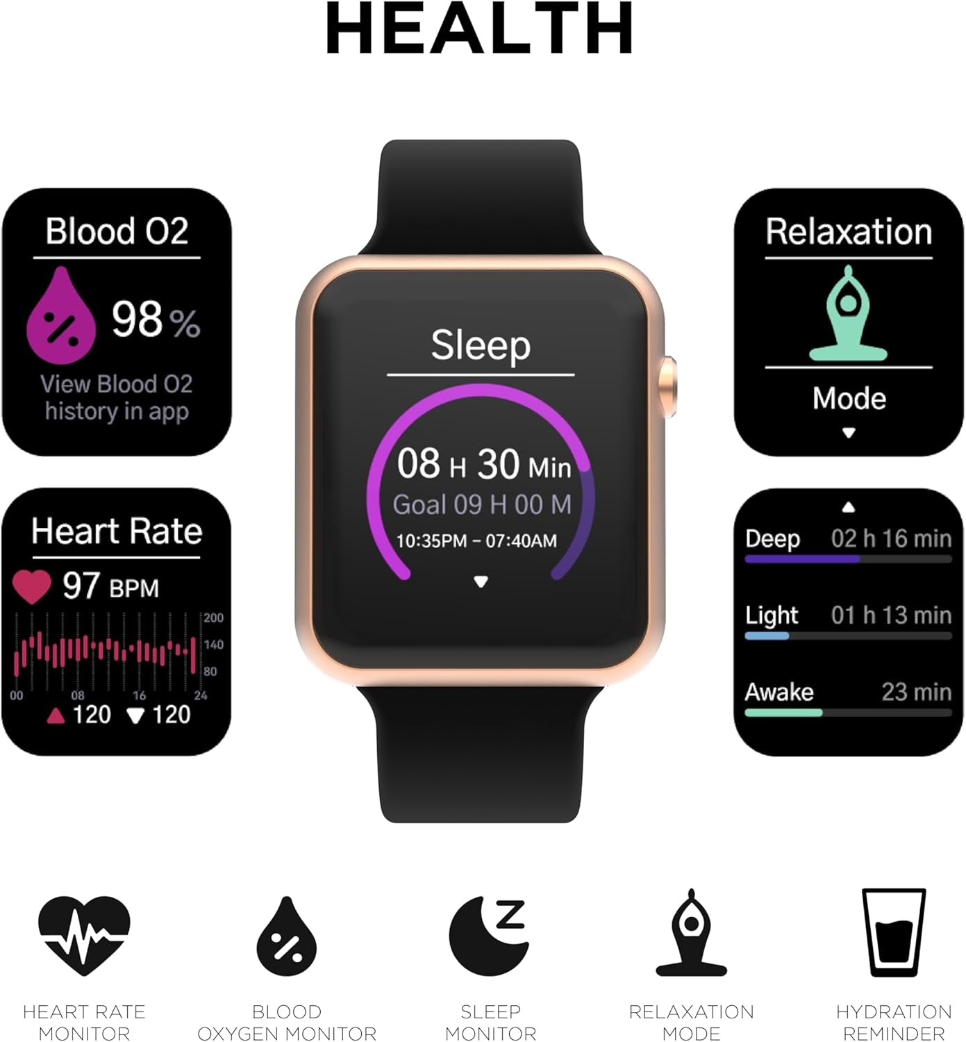 Air 4 Smartwatch - Fitness Tracker, Heart Rate Monitor, Customizable Watch Face - Activity and Calorie Tracker - 100+ Sports Modes - Bluetooth Connectivity