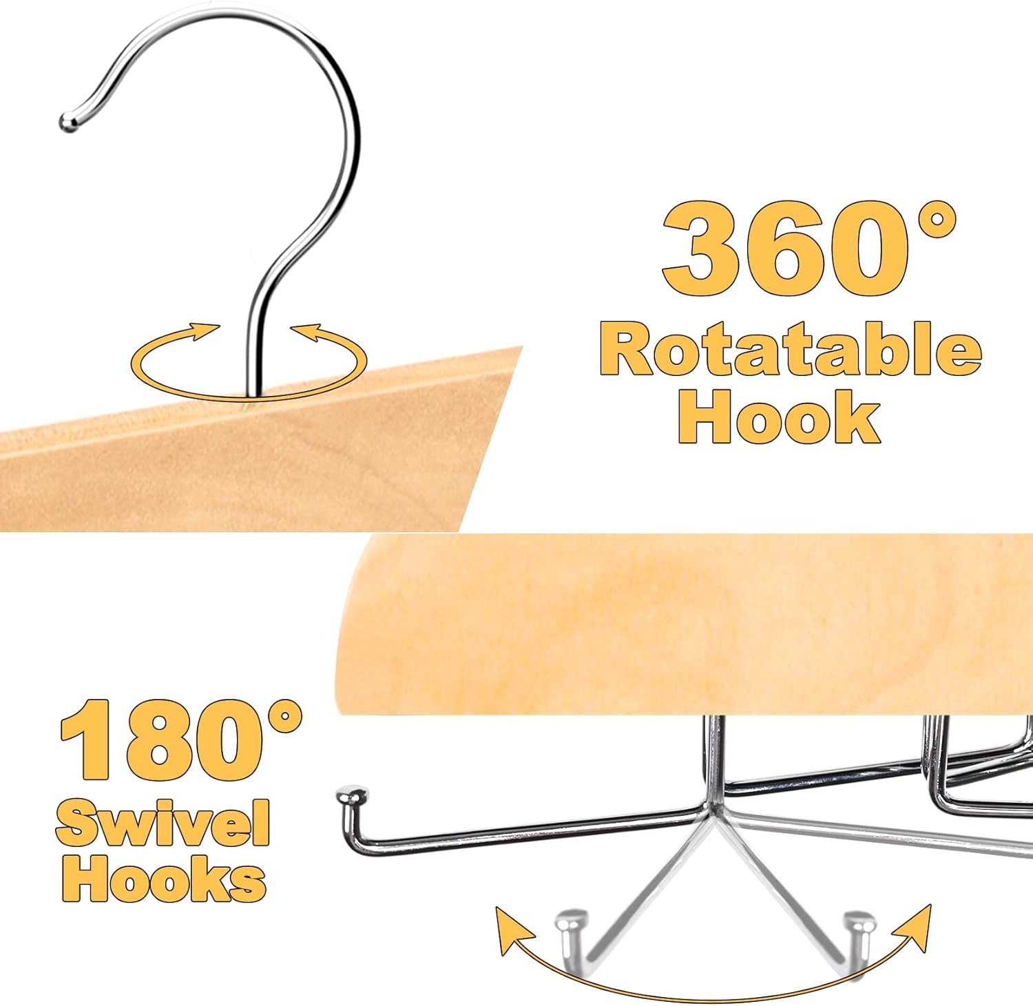 Tank Top Hanger with Premium Wood, 20 Large Capacity, Space Saving,360 Degree Rotating, Foldable Metal Hooks, Tank Tops