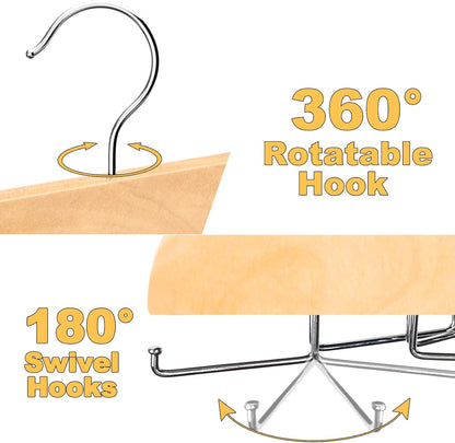 Tank Top Hanger with Premium Wood, 20 Large Capacity, Space Saving,360 Degree Rotating, Foldable Metal Hooks, Tank Tops