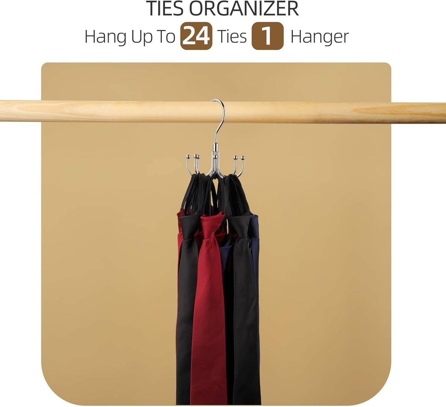 Belt Hanger, Rotatable Belt Rack Closet Accessories Organizer, Maximum 24 Storage Capacity, Hanging Holder Storage Hook for Belt, Bra, Tank Top, Tie, Scarf, Purse, Silver