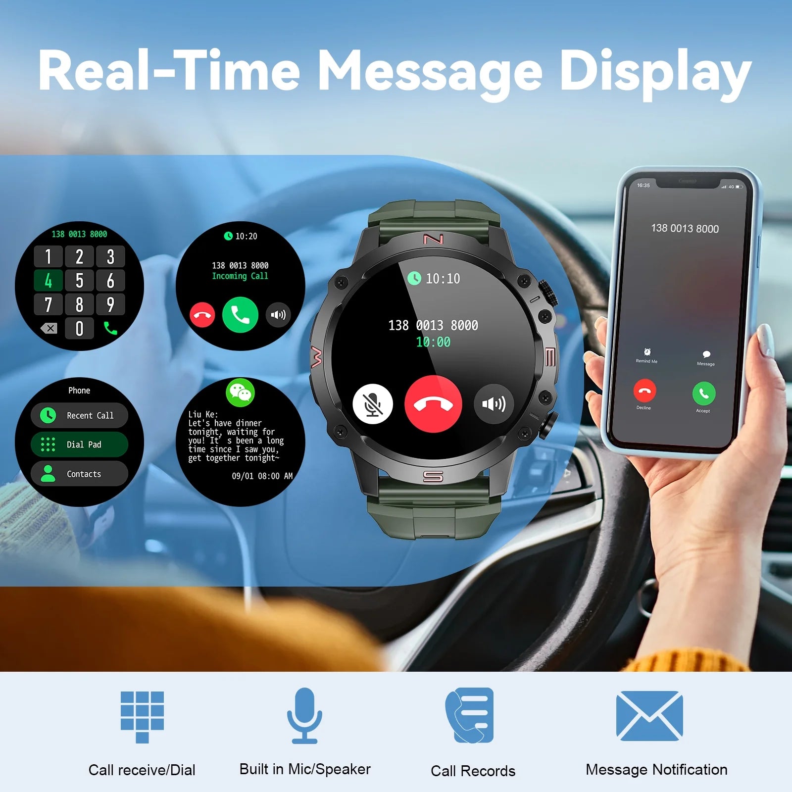 Smart Watch for Men Women, Fitness Tracker with 100+ Sport Modes for Android & Ios, Green