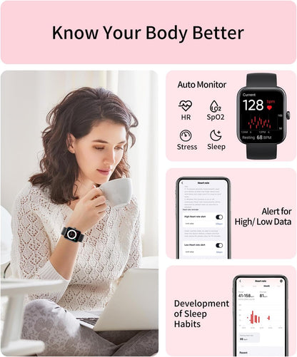 RERE ASW1 Smart Watch with Alexa Built-In,1.69 Inch Fitness Tracker with 20 Sport Modes, Heart Rate, Blood Oxygen, Sleep Monitor, 5ATM Waterproof, 10 Day Battery Life, Fit for Ios and Android, Pink