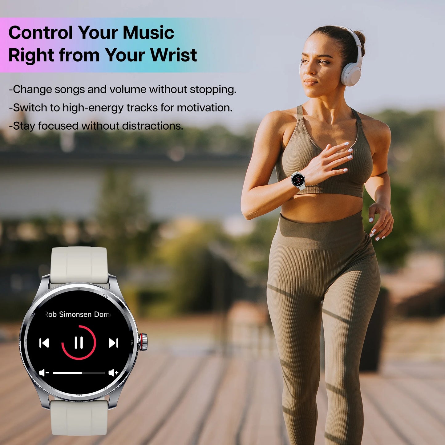 Smart Watch for Iphone & Android, 1.39" round Touchscreen, Bluetooth Calling and Texts Notification, Fitness Tracker with over 100 Sport Modes, IP68 Waterproof - Cream