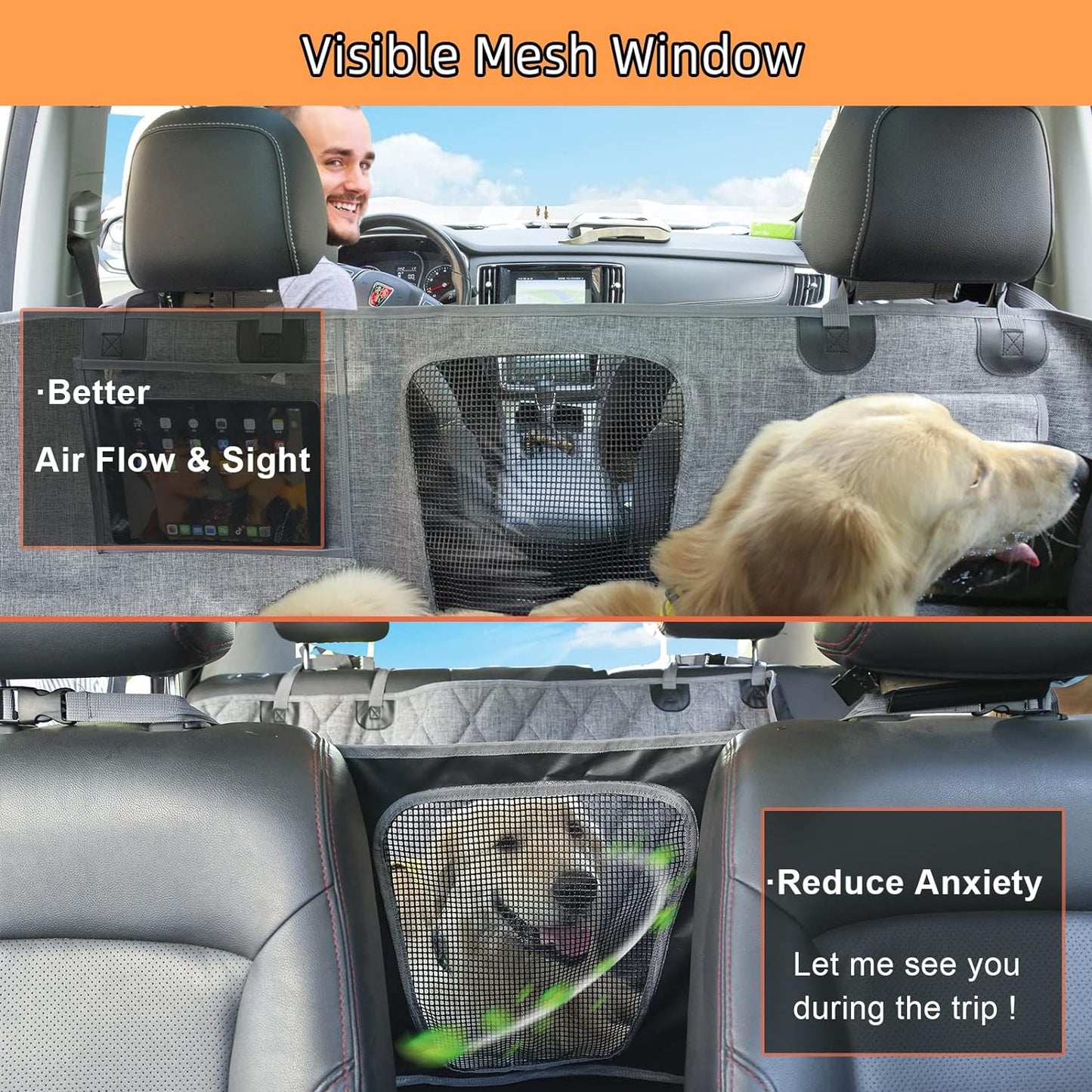 Car Hammock for Dogs - Waterproof Dog Car Seat Cover with Mesh Window, Big Pocket, Non-Slip Rubber Back, Washable Luxury Material