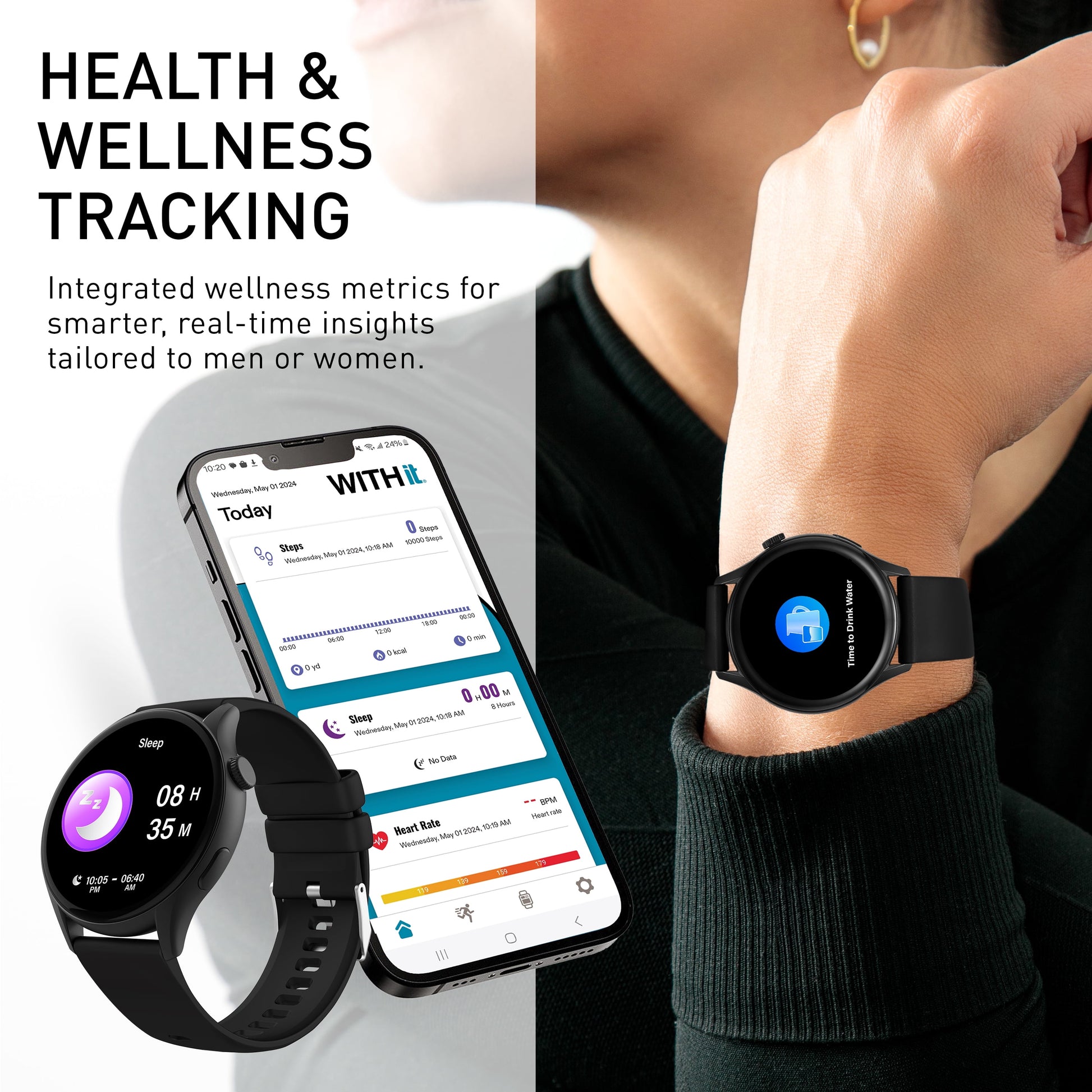 Deca Smartwatch with AMOLED 1.43" High-Definition Touchscreen Display, Black