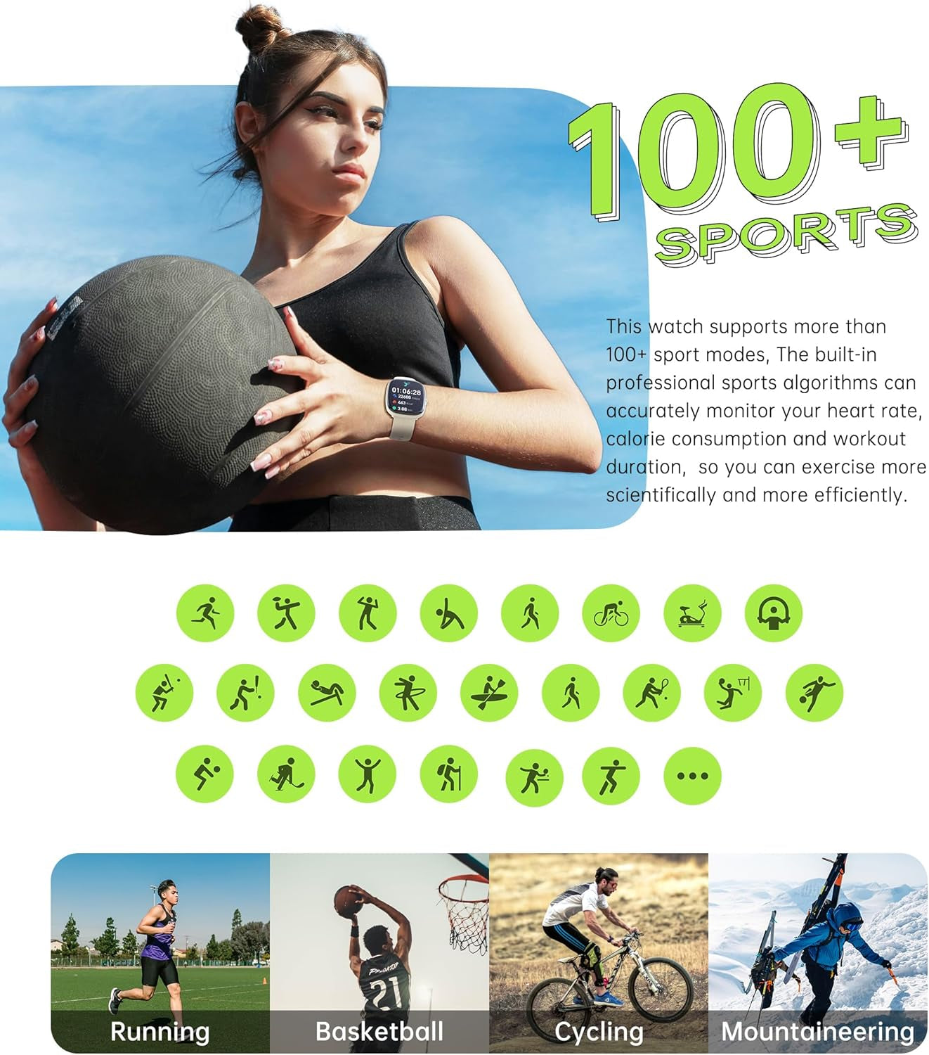 Smart Watch for Men, Women Fitness Tracker Answer/Make Calls, 1.83’ IP68 Waterproof/Heart Rate Sleep Monitor/Blood Oxygen Measurement/100+ Sports Modes Compatible with Android Ios 3 Straps(Black）