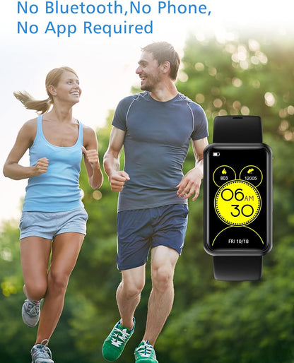 Fitness Tracker No Bluetooth No App/Phone Required, Fitness Watch for Men Women Parents Pedometer Watch with Sleep Tracker Steps Counter Alarm Clocks IP68 Waterproof (Black)