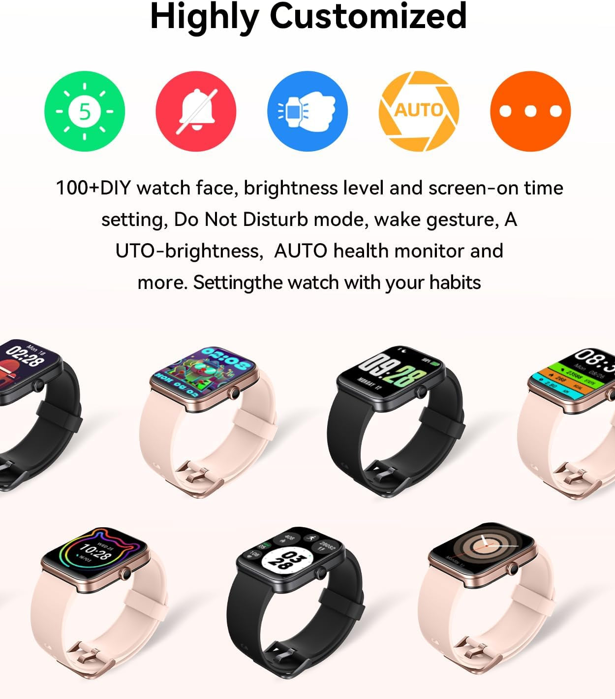 RERE ASW1 Smart Watch with Alexa Built-In,1.69 Inch Fitness Tracker with 20 Sport Modes, Heart Rate, Blood Oxygen, Sleep Monitor, 5ATM Waterproof, 10 Day Battery Life, Fit for Ios and Android, Pink