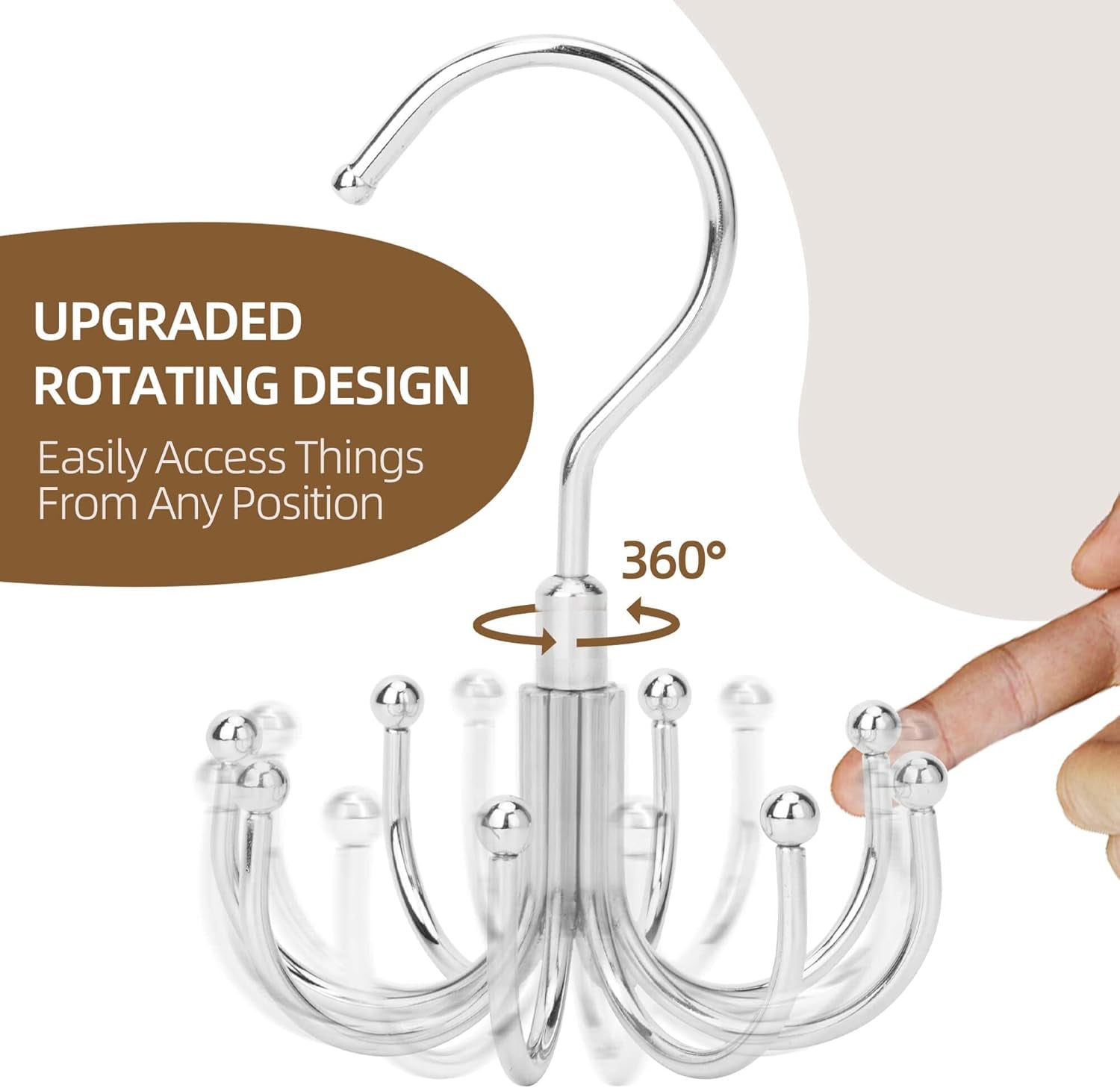 Belt Hanger, Rotatable Belt Rack Closet Accessories Organizer, Maximum 24 Storage Capacity, Hanging Holder Storage Hook for Belt, Bra, Tank Top, Tie, Scarf, Purse, Silver