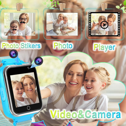 X32-Blue Kids Smartwatch with Dual Camera, 24 Games, MP3 & More, Blue with Nylon Band