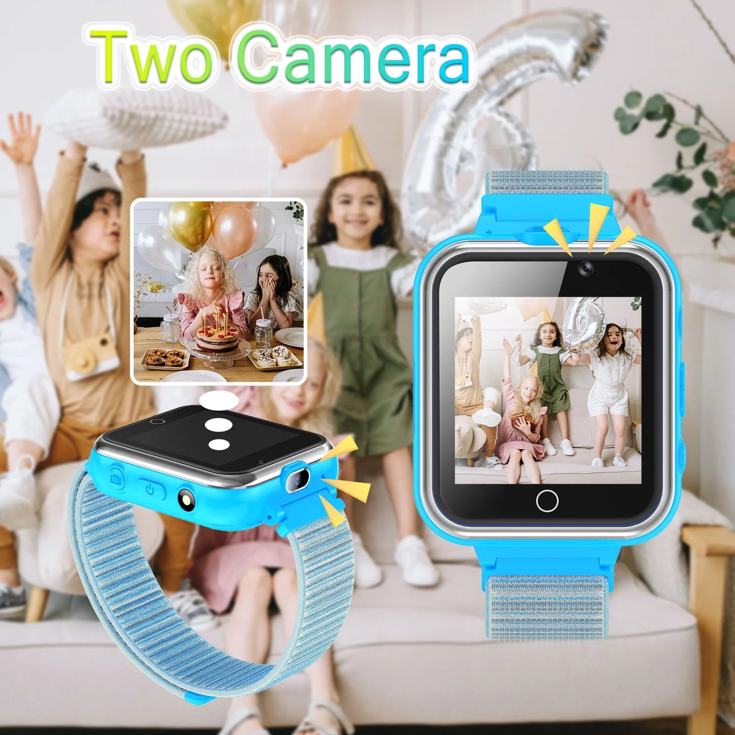 X32-Blue Kids Smartwatch with Dual Camera, 24 Games, MP3 & More, Blue with Nylon Band