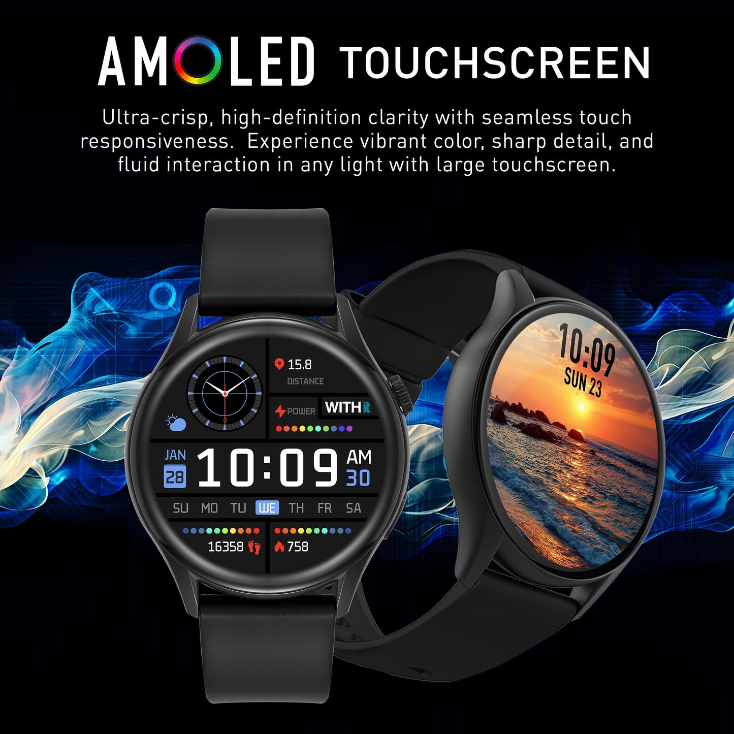 Deca Smartwatch with AMOLED 1.43" High-Definition Touchscreen Display, Black