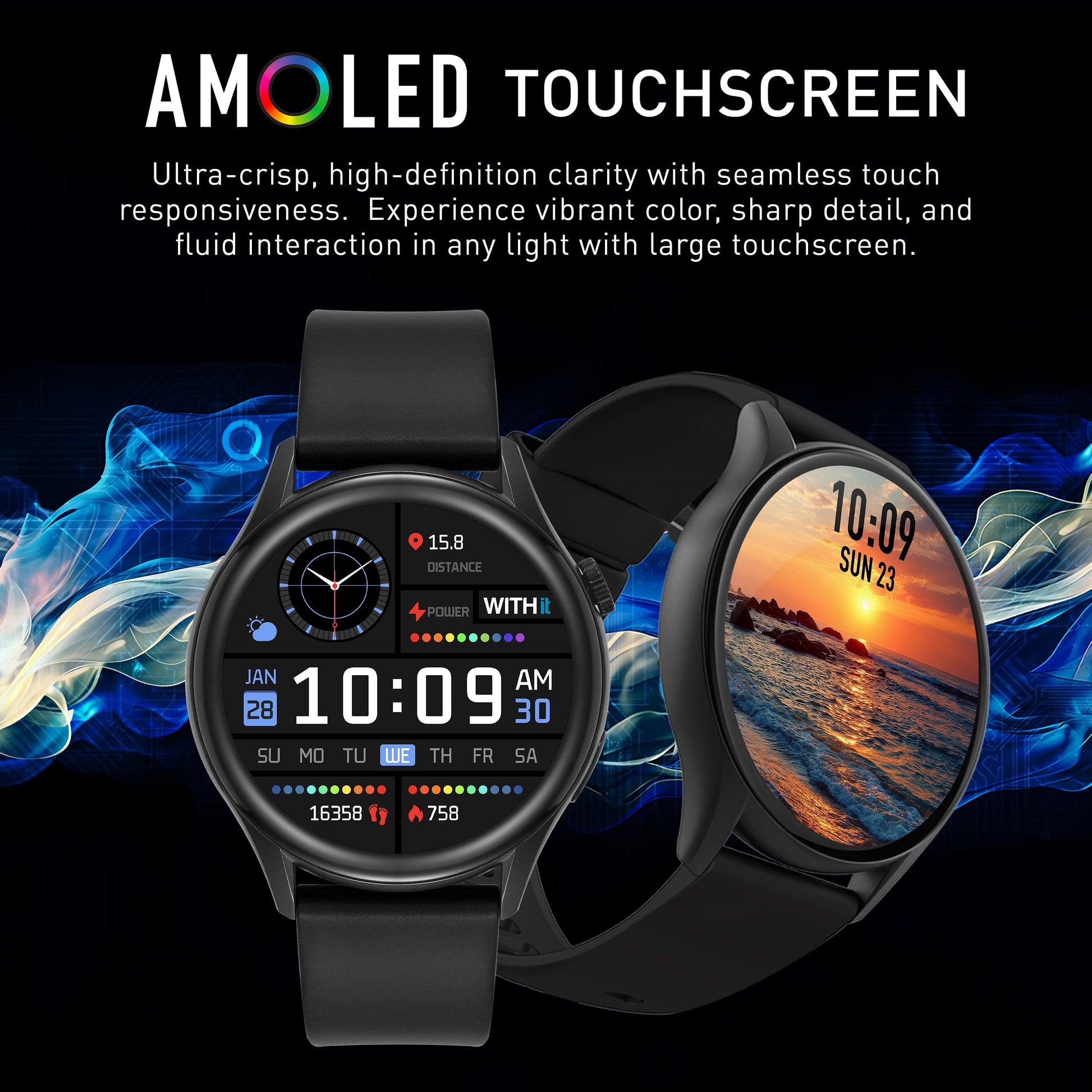 Deca Smartwatch with AMOLED 1.43" High-Definition Touchscreen Display, Black