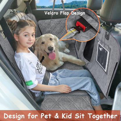 Car Hammock for Dogs - Waterproof Dog Car Seat Cover with Mesh Window, Big Pocket, Non-Slip Rubber Back, Washable Luxury Material