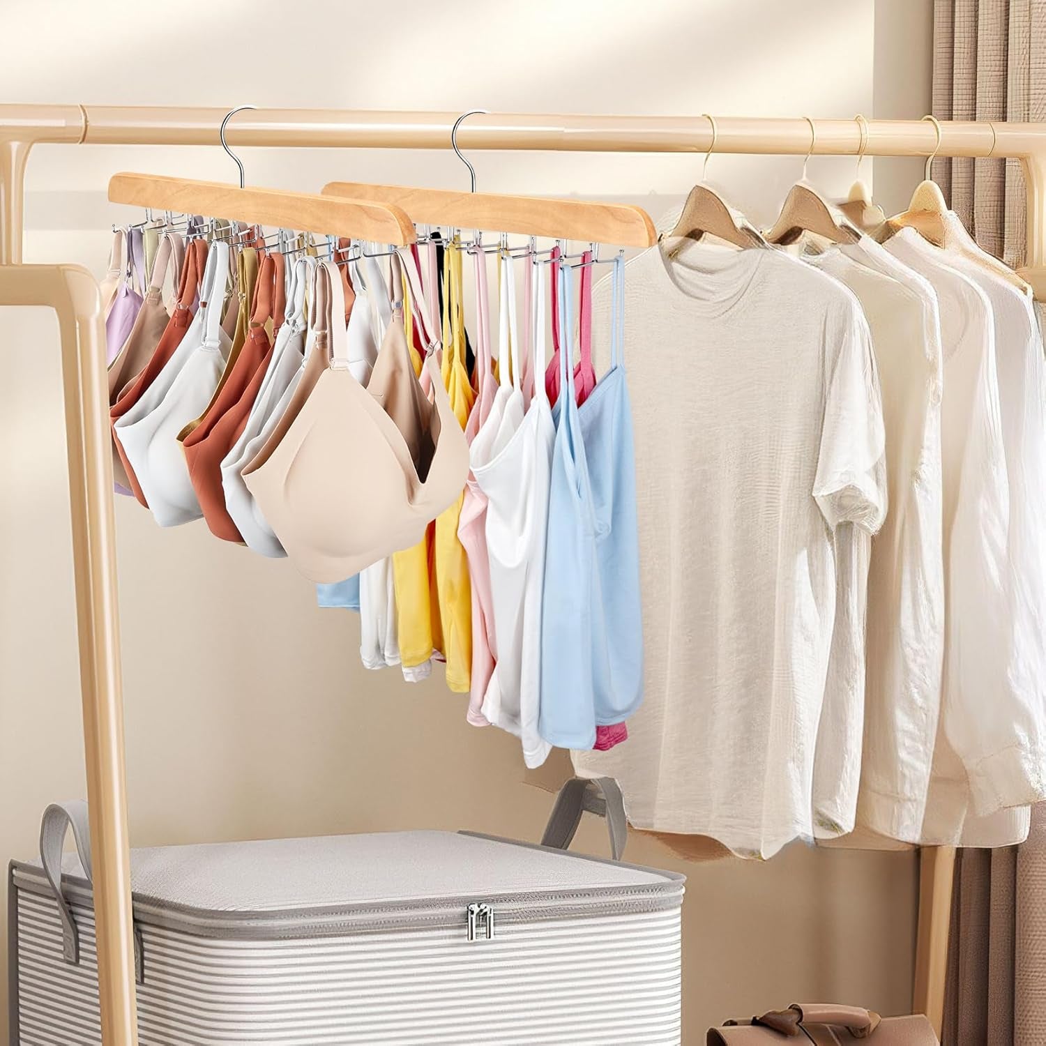 Tank Top Hanger with Premium Wood, 20 Large Capacity, Space Saving,360 Degree Rotating, Foldable Metal Hooks, Tank Tops
