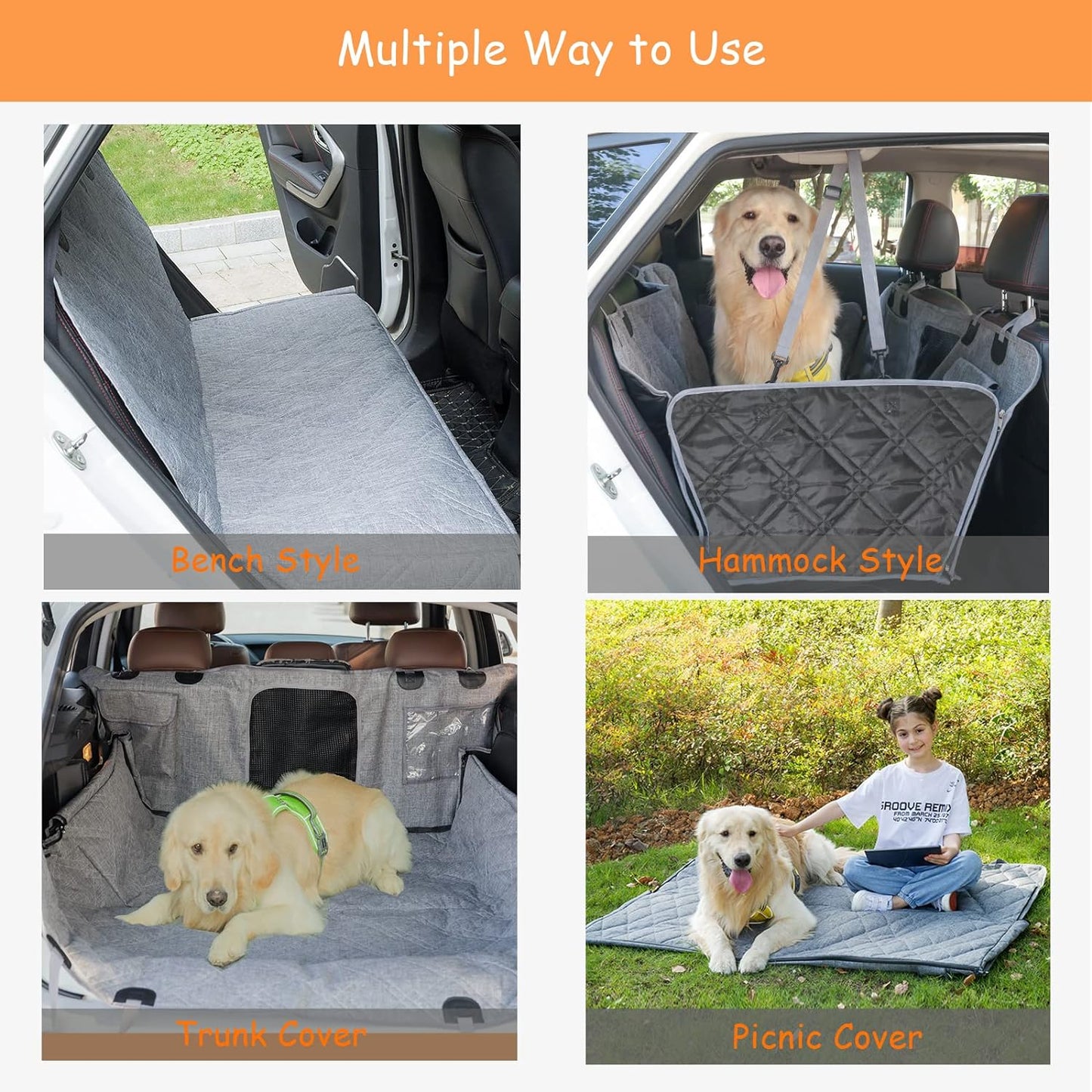 Car Hammock for Dogs - Waterproof Dog Car Seat Cover with Mesh Window, Big Pocket, Non-Slip Rubber Back, Washable Luxury Material
