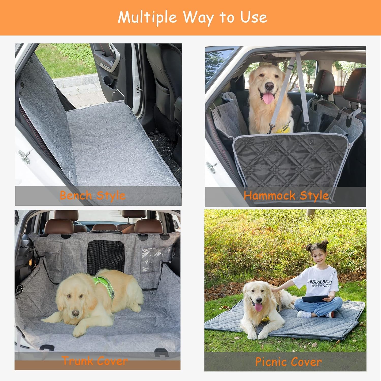 Car Hammock for Dogs - Waterproof Dog Car Seat Cover with Mesh Window, Big Pocket, Non-Slip Rubber Back, Washable Luxury Material