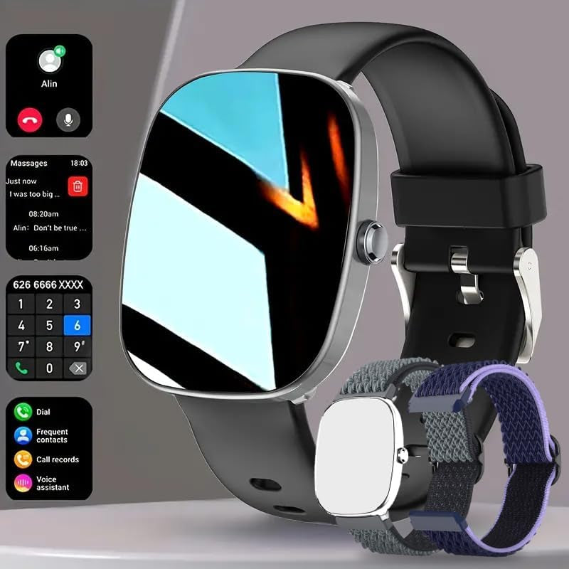 Smart Watch for Men, Women Fitness Tracker Answer/Make Calls, 1.83’ IP68 Waterproof/Heart Rate Sleep Monitor/Blood Oxygen Measurement/100+ Sports Modes Compatible with Android Ios 3 Straps(Black）