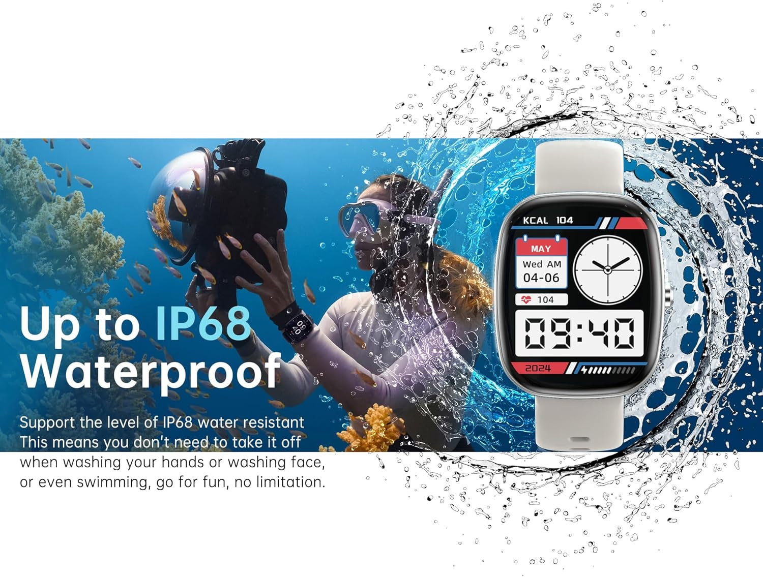 Smart Watch for Men, Women Fitness Tracker Answer/Make Calls, 1.83’ IP68 Waterproof/Heart Rate Sleep Monitor/Blood Oxygen Measurement/100+ Sports Modes Compatible with Android Ios 3 Straps(Black）