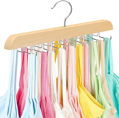 Tank Top Hanger with Premium Wood, 20 Large Capacity, Space Saving,360 Degree Rotating, Foldable Metal Hooks, Tank Tops