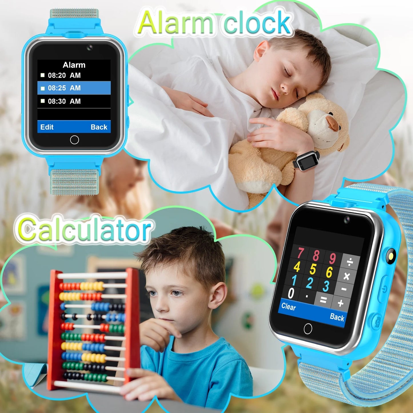 X32-Blue Kids Smartwatch with Dual Camera, 24 Games, MP3 & More, Blue with Nylon Band