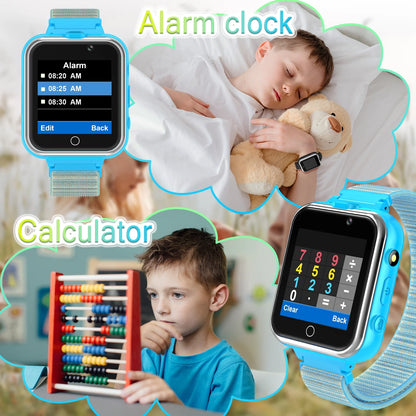 X32-Blue Kids Smartwatch with Dual Camera, 24 Games, MP3 & More, Blue with Nylon Band