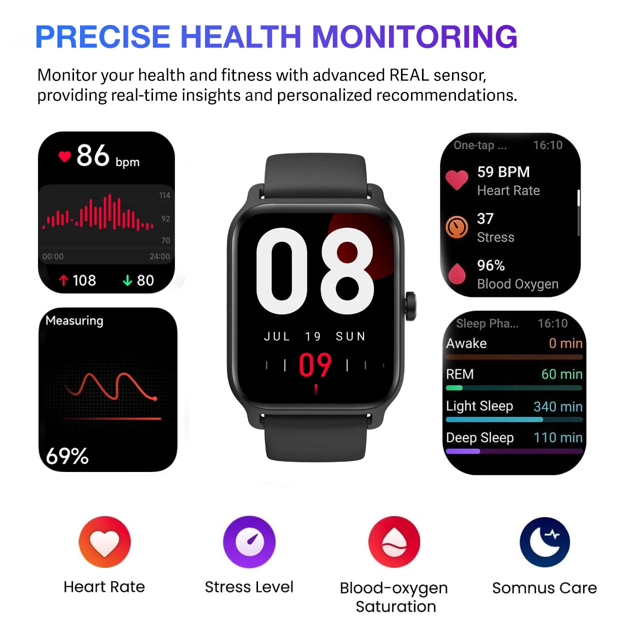 Smart Watch, Bluetooth Text Call, 1.8"" Display, 14 Days Battery, Health Fitness, Iphone & Android