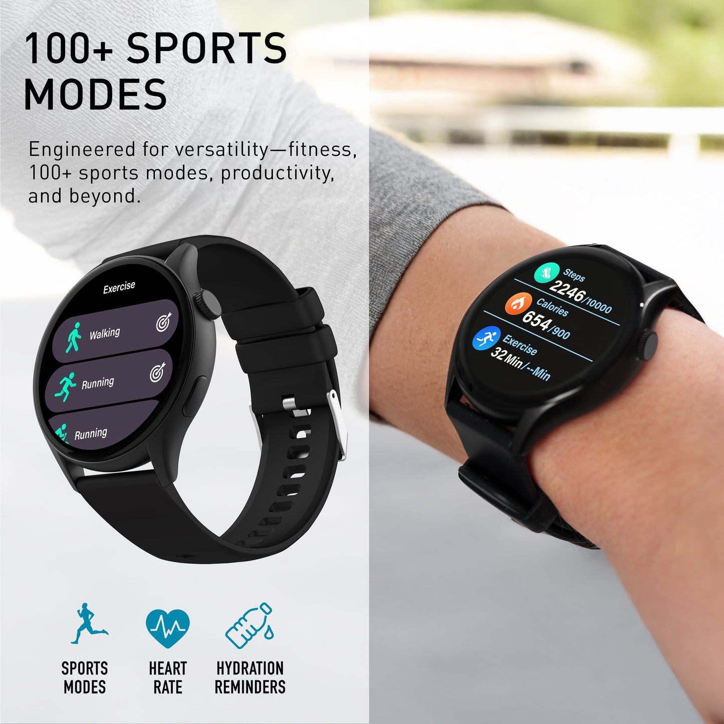 Deca Smartwatch with AMOLED 1.43" High-Definition Touchscreen Display, Black