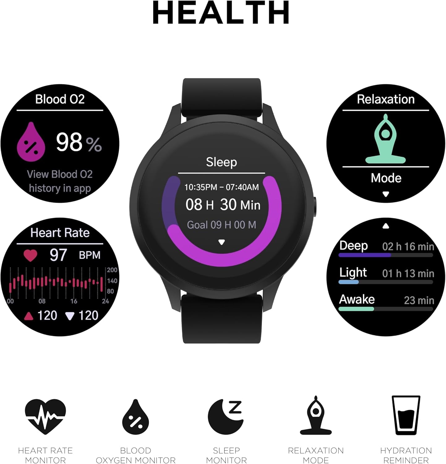 Sport 4 Smartwatch - Fitness Tracker, Heart Rate Monitor, Customizable Watch Face - Activity and Calorie Tracker - 100+ Sports Modes - Bluetooth Connectivity