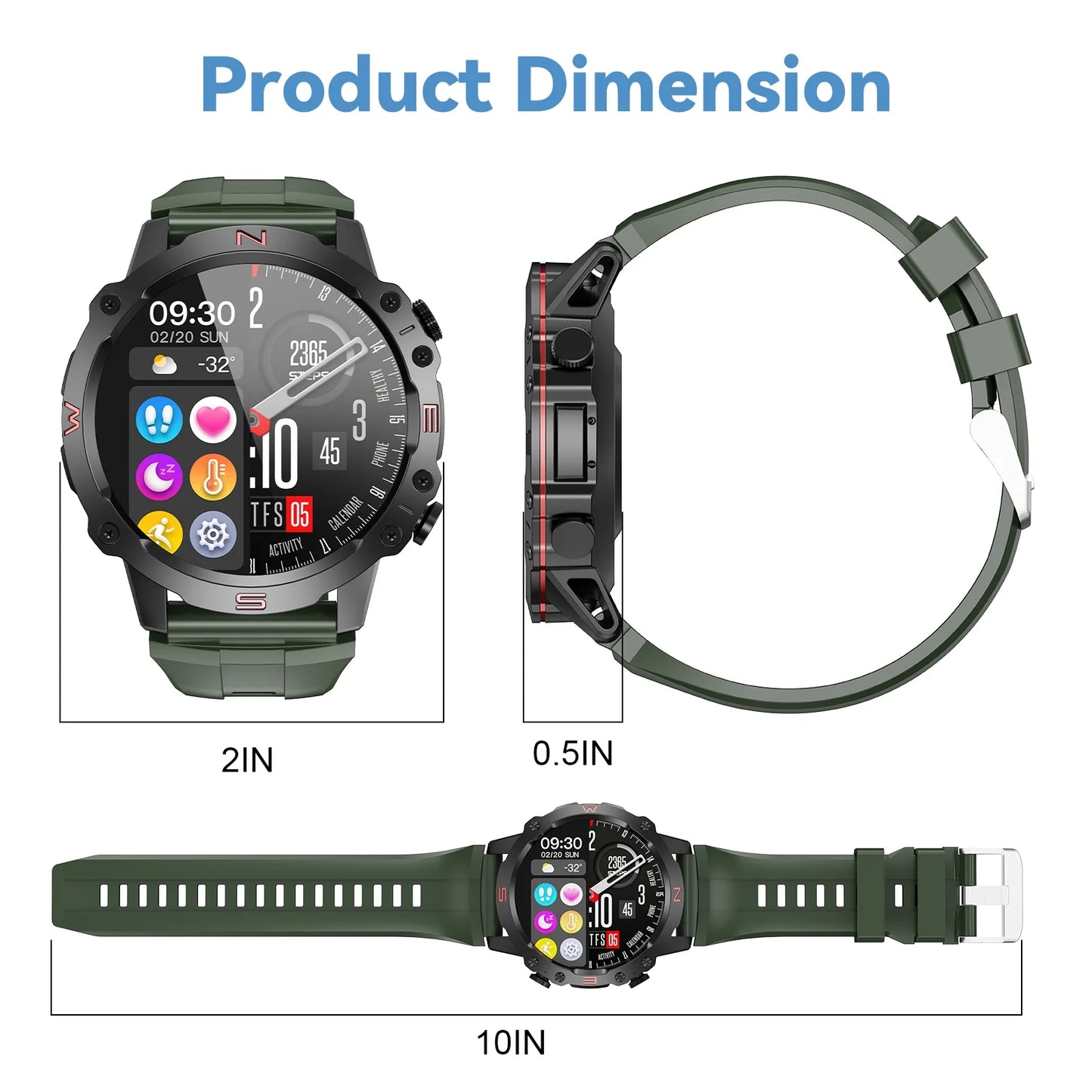 Smart Watch for Men Women, Fitness Tracker with 100+ Sport Modes for Android & Ios, Green