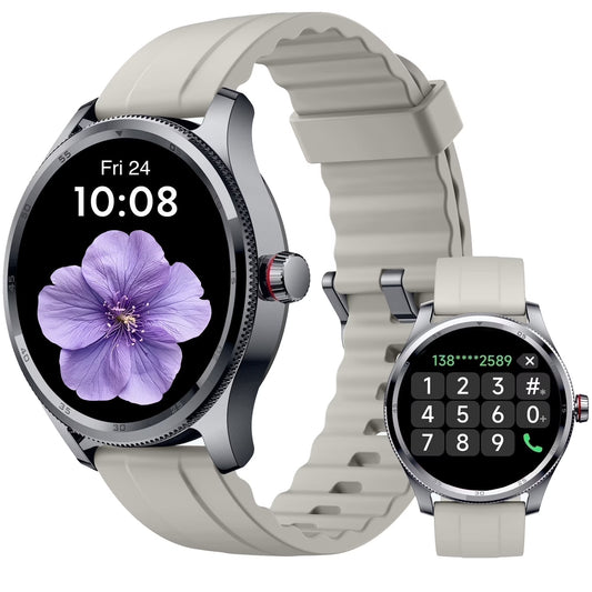 Smart Watch for Iphone & Android, 1.39" round Touchscreen, Bluetooth Calling and Texts Notification, Fitness Tracker with over 100 Sport Modes, IP68 Waterproof - Cream