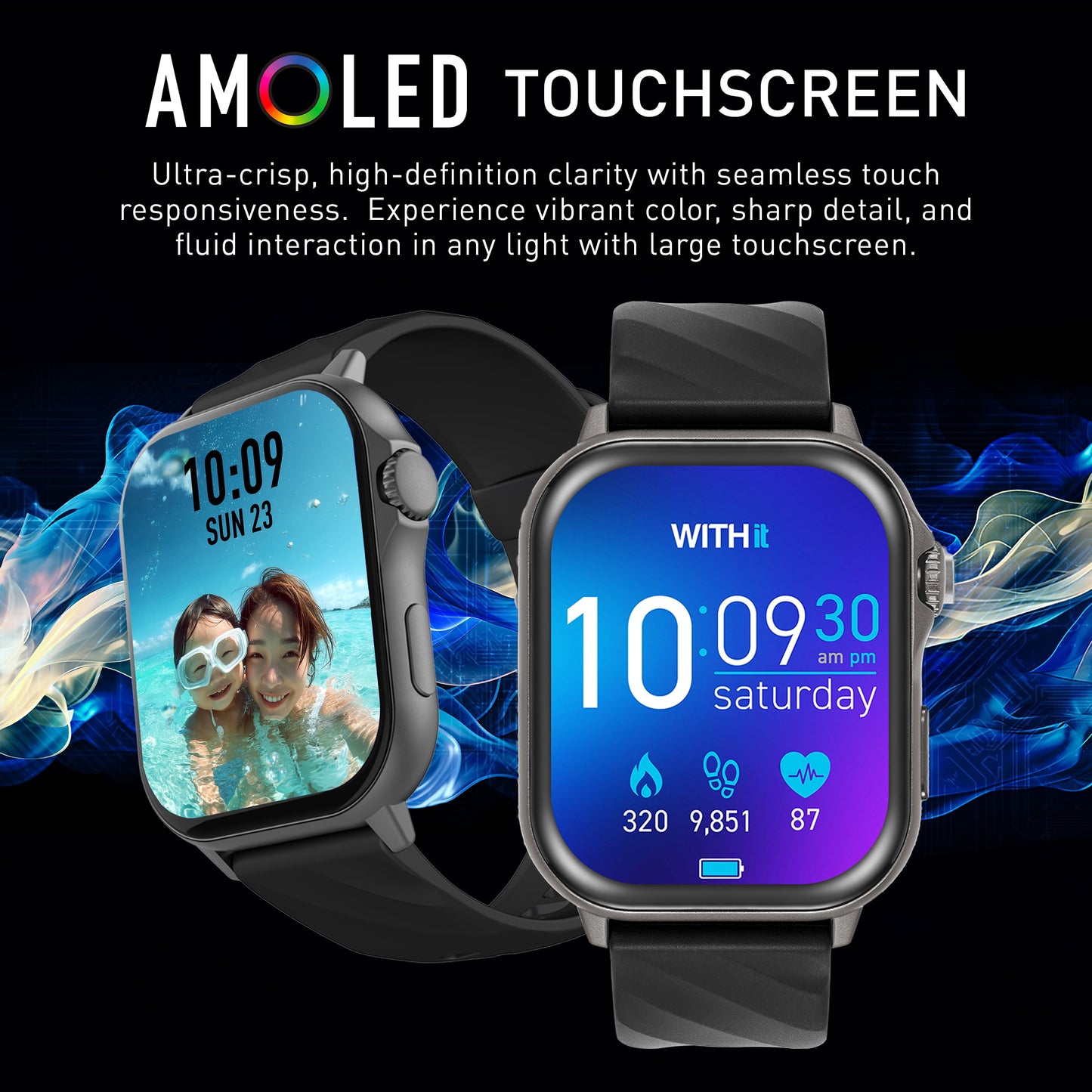 Giga Smartwatch with AMOLED 2.04" High-Definition Touchscreen Display, Black