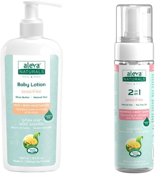 Sensitive Skin Baby Care Set for Babies with Dry Skin, 2 in 1 Hair & Body Wash, 200Ml & Daily Soothing Moisturizer, 240Ml, Clear