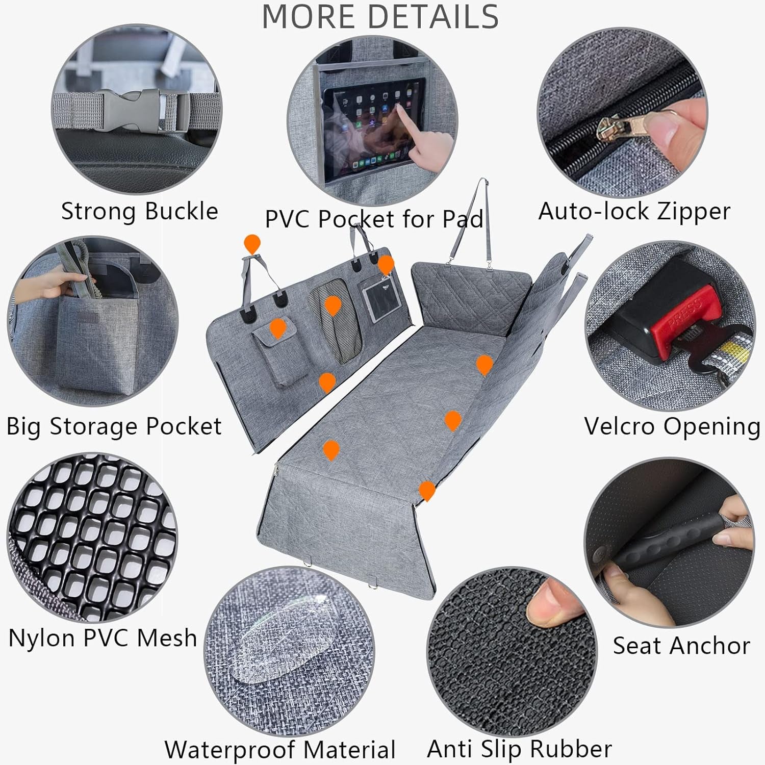 Car Hammock for Dogs - Waterproof Dog Car Seat Cover with Mesh Window, Big Pocket, Non-Slip Rubber Back, Washable Luxury Material