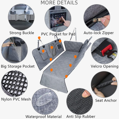 Car Hammock for Dogs - Waterproof Dog Car Seat Cover with Mesh Window, Big Pocket, Non-Slip Rubber Back, Washable Luxury Material