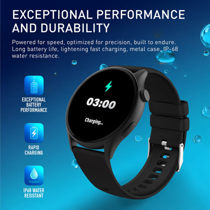 Deca Smartwatch with AMOLED 1.43" High-Definition Touchscreen Display, Black