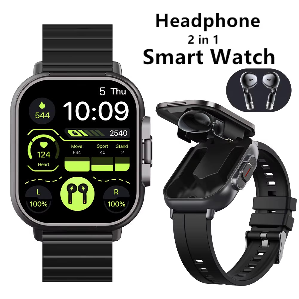 TWS 2 in 1 Smartwatch Earphones Sports Smart Watch Wireless Bluetooth Calling Health Monitor Fitness Record Watches with Headset