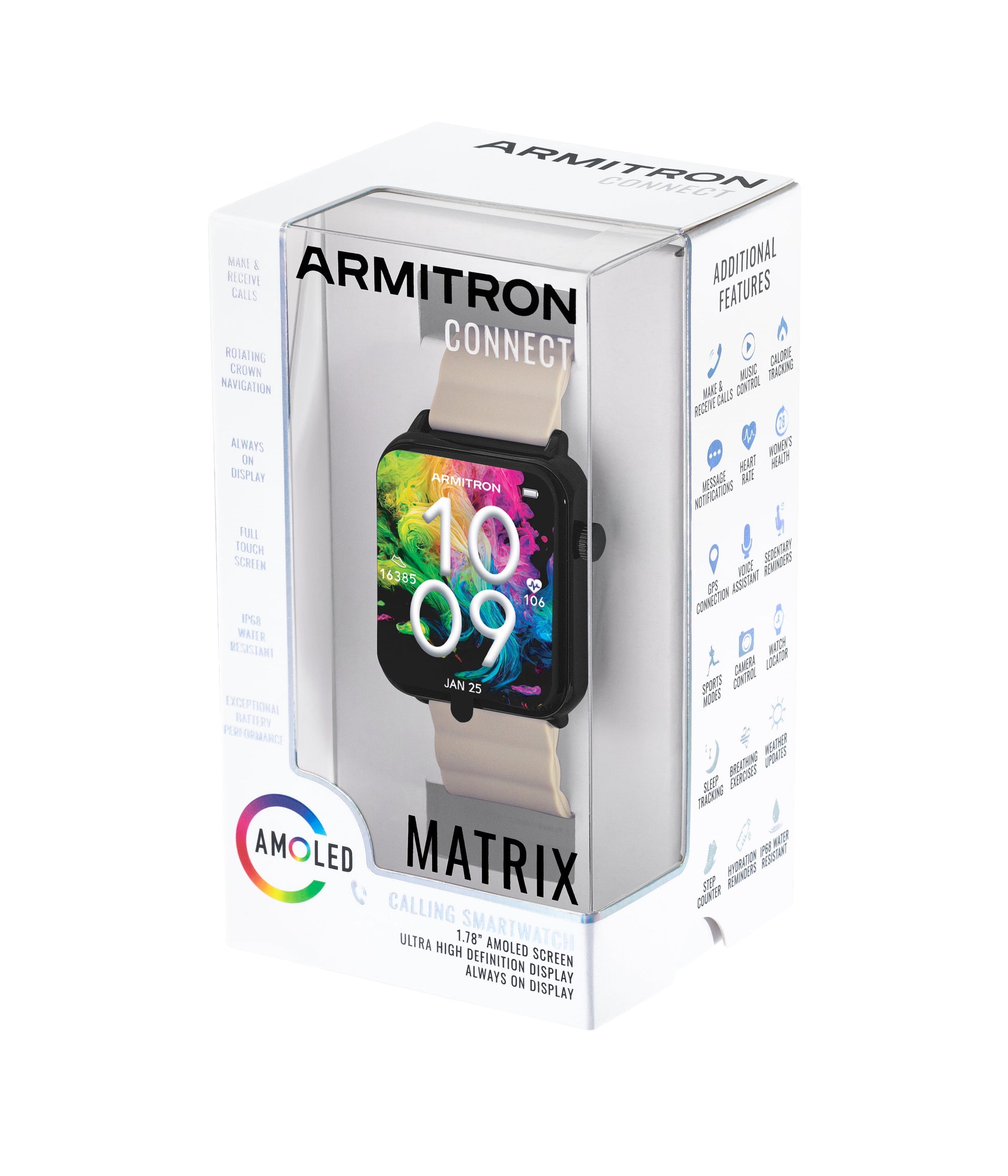 Matrix Adult 44Mm W/Voice Assistant & Backlight Smart Watch W/Charging Cable, Watch Band, Taupe